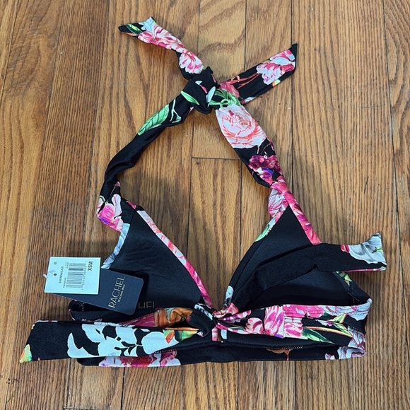 RACHEL Rachel Roy Halter Bikini Top Black Floral size XS NWT - Picture 3 of 7